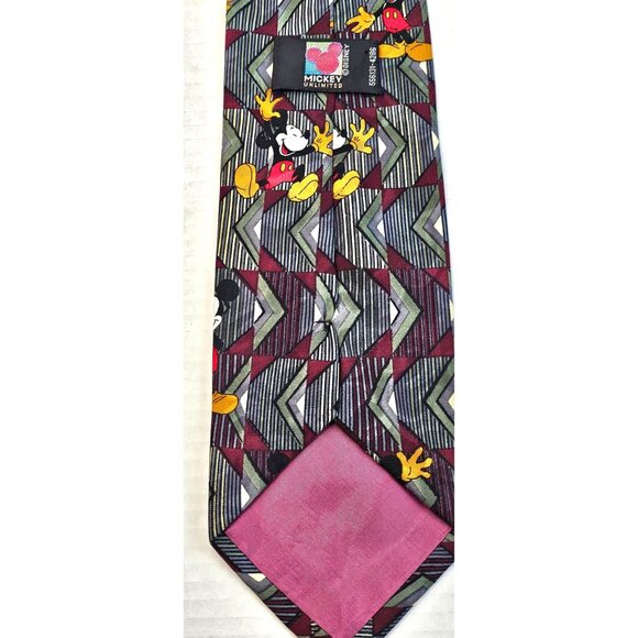Vintage Disney Mickey Mouse Polyester Tie Geometric Pattern Red & Blue Korea - Picture 5 of 6